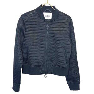 Guess Holey Black Bomber Net Jacket Full Zip Ladies Size MED Festival Biker